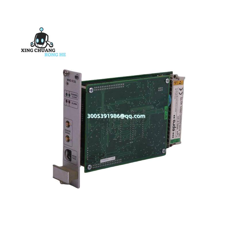 Close-up of EPRO MMS6120 terminal connections and display