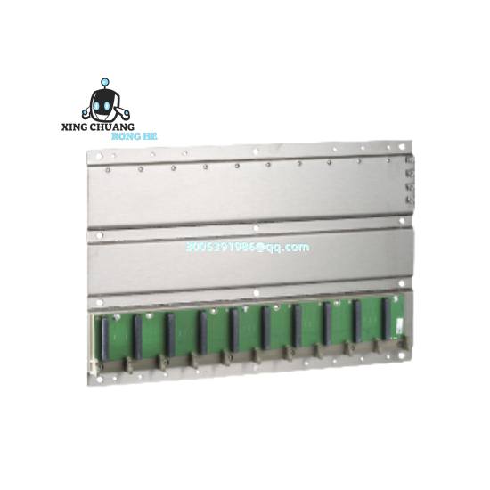 Schneider 140XBP01000 backplane installed in industrial control rack